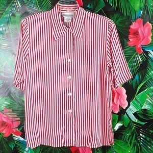 Red and White Striped Vintage Button Blouse